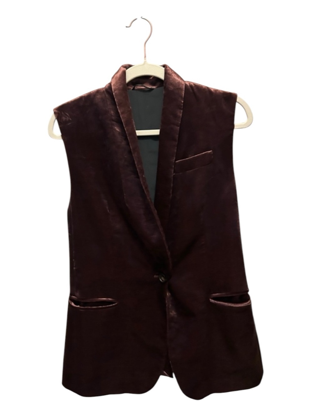 Brunello Cucinelli Velvet Sleeveless Blazer Vest in Deep Burgundy